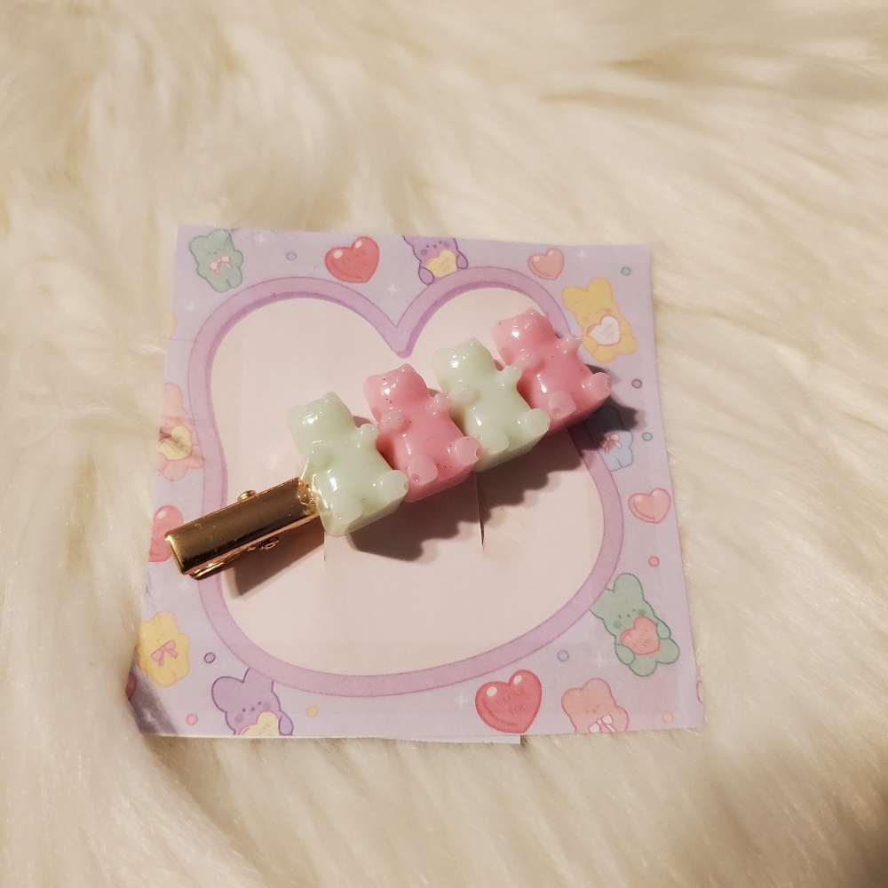 Handmade Pink and Green GummiBear Hair Clip (Flaws)